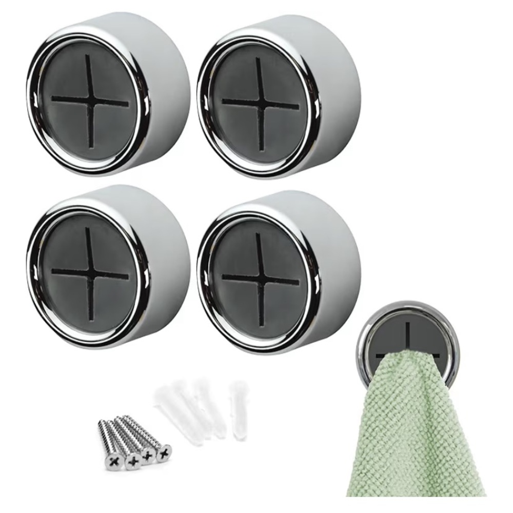 NEW Round Adhesive Push Towel Hooks for Kitchen, Hand and Dish Towels, 4 Pack